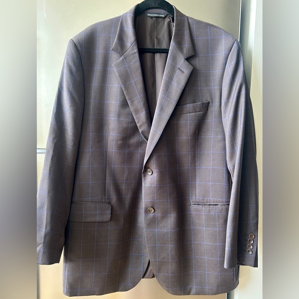 Copley Blazer Scabal Cloth Brown Windowpane Sport Coat Made in Canada 44L